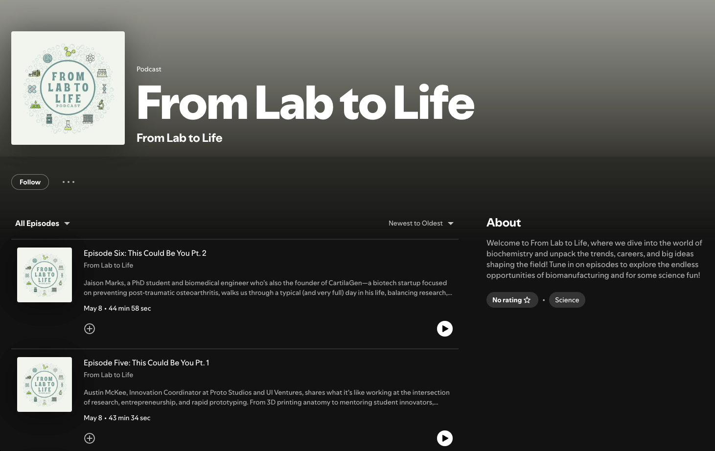 Screenshot of From Lab to Life podcast