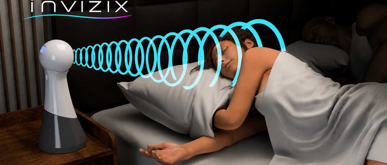 Photo of a woman lying in a bed with a camera pointed at her